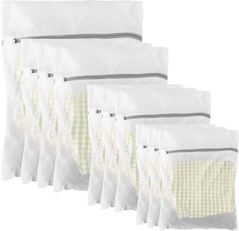 10 Pack Mesh Laundry Bags for Delicates with Non Rust Zipper- MDSXO White Laundry Bags Mesh Wash Bags, Easy Fit Bra