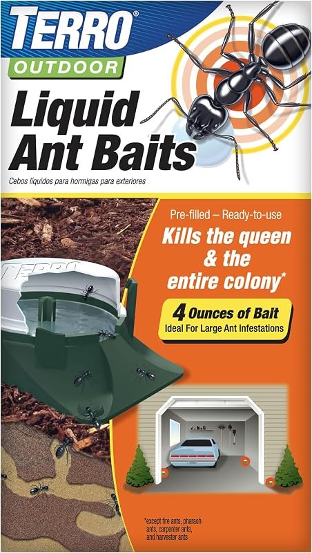 TERRO T1804-6 Outdoor Ready-to-Use Liquid Ant Bait Killer and Trap - Kills Common Household Ants - 4 Bait Stations —