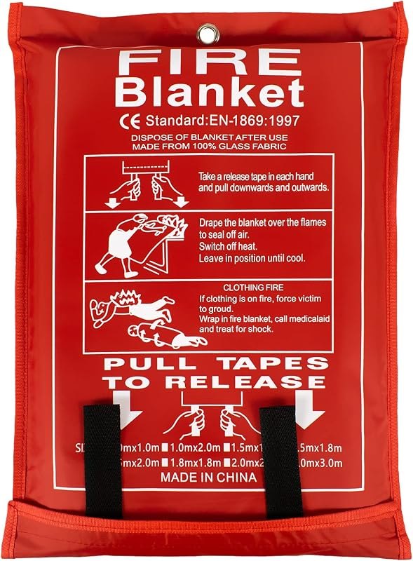 FLASLD Large Fire Blanket for Home and Kitchen, 6 ft x 8 ft Fiberglass Welding Blanket Emergency for People, Flame