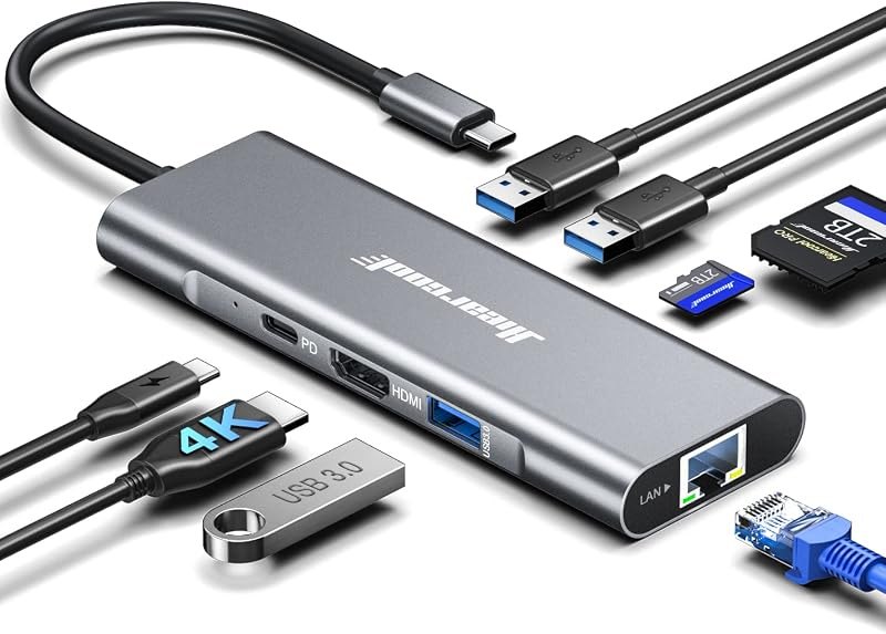 Hiearcool USB C Hub, USB C Dock, 4K@60Hz HDMI, 1Gbps Ethernet, Space Gray — ethernet for best USB-C hub travel compact