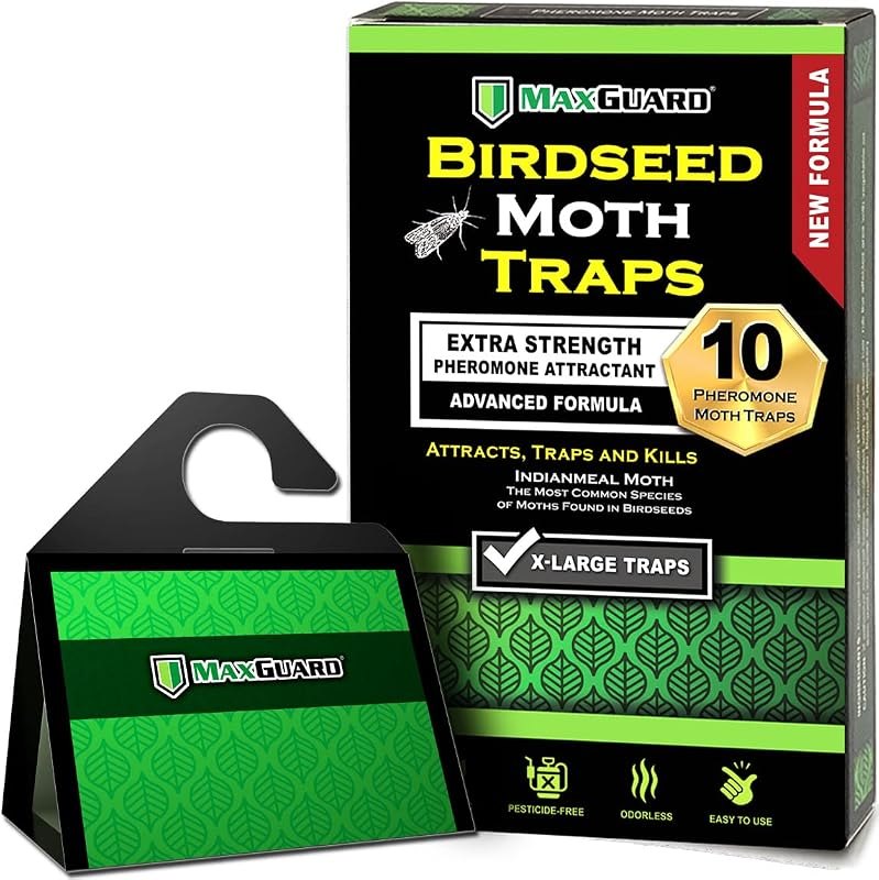 MaxGuard Birdseed Pantry Moth Traps (10 XL Pack) Extra Strength Pheromones