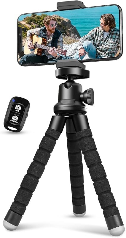 Aureday Phone Tripod, Flexible Tripod for iPhone and Android Cell Phone, Come with Wireless Remote and Clip for Video