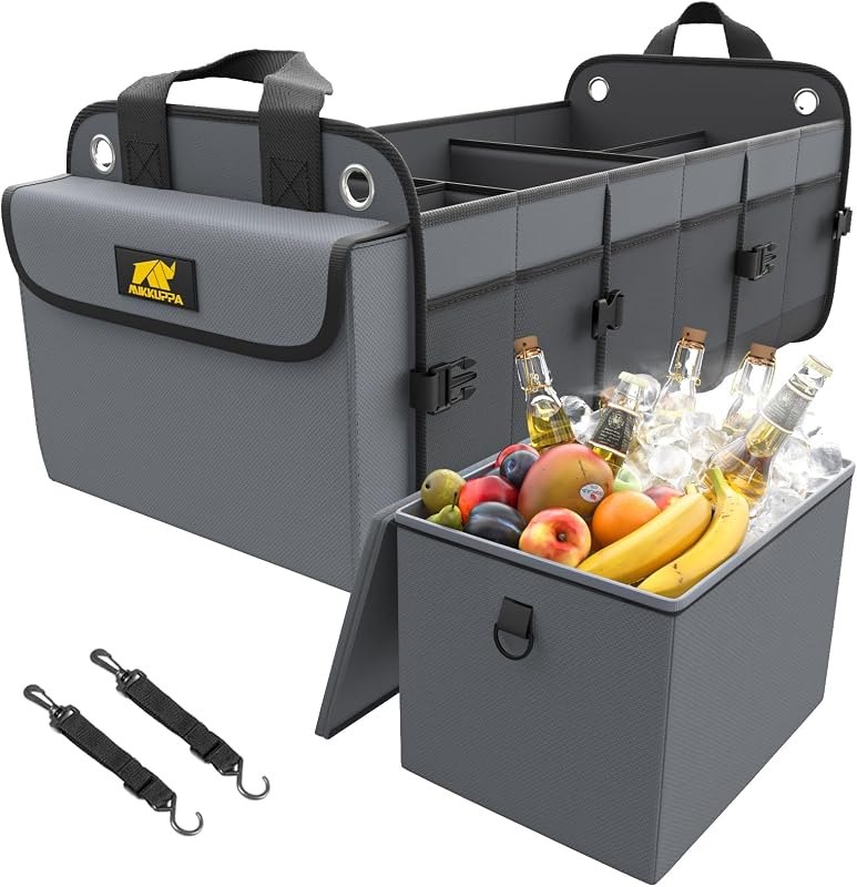 MIKKUPPA Car Trunk Organizer with Cooler, 100L, Premium Material, Gray — trunk for best car organizer best rated
