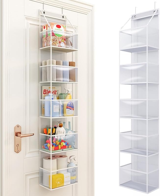 Fixwal 5-Shelf Over The Door Hanging Pantry Organizer, Room Organizer with Clear Plastic Pockets, 25lb Ultra Sturdy &