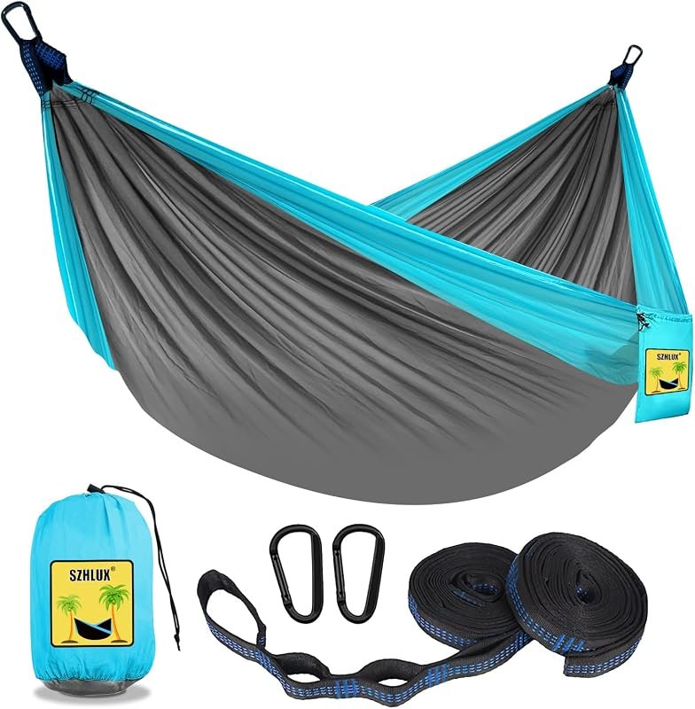 SZHLUX Camping Hammock Double & Single Portable Hammocks with 2 Tree Straps and Attached Carry Bag,Great for