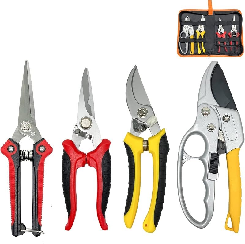 Sutekus 4 Pack Garden Pruning Set Shears Hand Pruners Bypass Pruning Shears Clippers Garden Trimmer Scissors Kit With