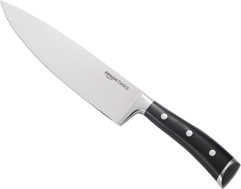 Amazon Basics Classic 8-inch Full Tang High Carbon Stainless Steel Chef's Knife, Multipurpose Kitchen Knife with Three