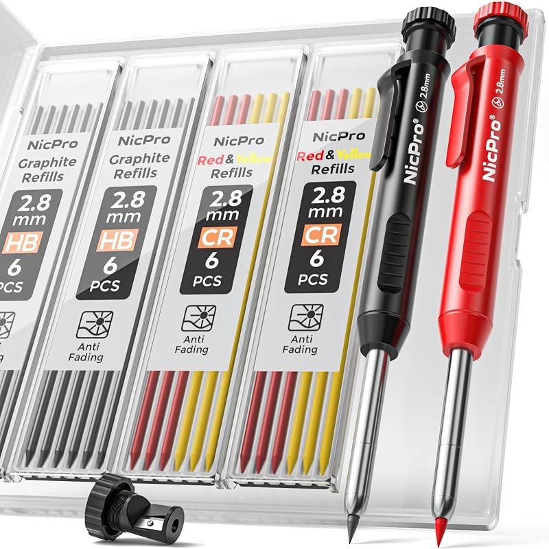 Nicpro Carpenter Pencils with Sharpener, Mechanical Pencil for Construction — Woodworking for woodworking