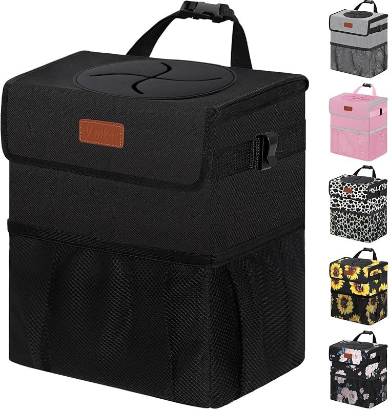 Vankor Car Trash Can with Lid Leak Proof Car Accessories for Women — trash for best car organizer best rated