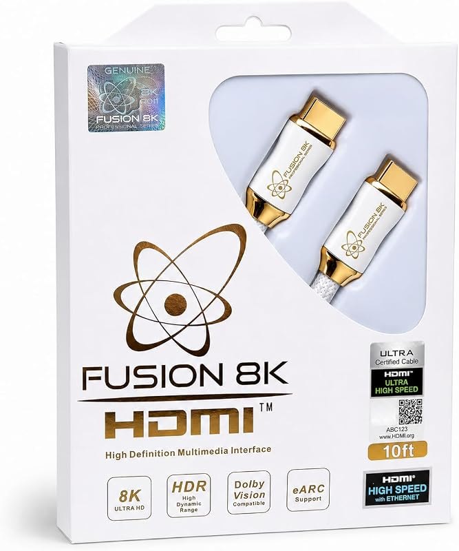 Fusion8K White HDMI 2.1 Cable 10 Feet - Certified 48Gbps 8K@60Hz 4K@120Hz 10K — PS5 for best HDMI 2.1 cable travel