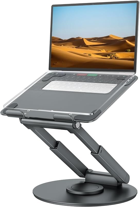 tounee Telescopic Laptop Stand for Desk with 360° Swivel Base, Sit to Stand, Height Adjustable, Portable Riser Holder