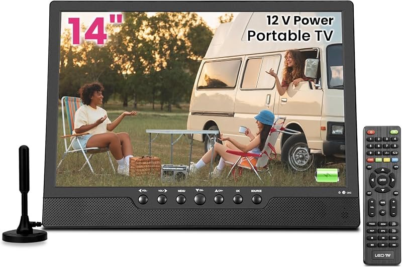 othoig 14 Inch Portable Rechargeable TV with Built-in Battery, Small HD TV, ATSC Digital Tuner, HDMI/USB/AV in, Stereo