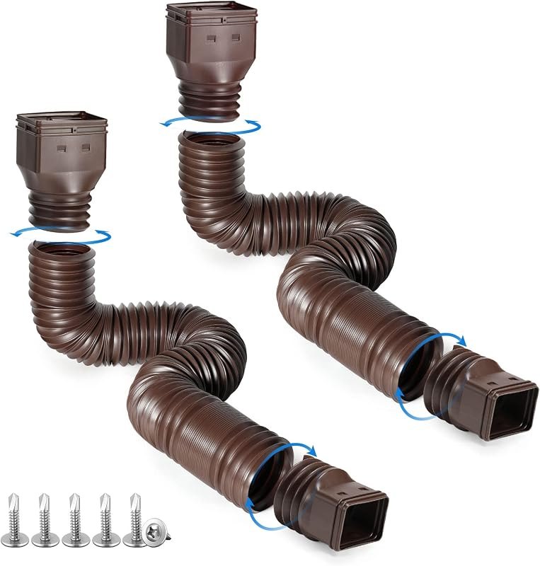 plusgutter Brown 2-Pack Rain Gutter Downspout Extensions Flexible, Drain Downspout Extender,Down Spout Drain Extender