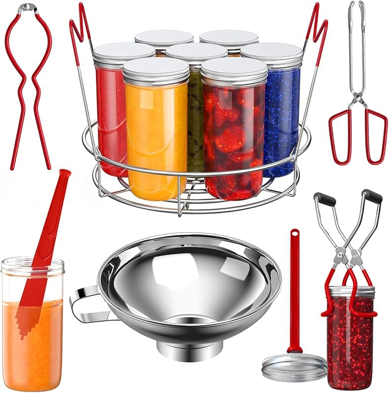 Pisol Canning Supplies Starter Kit, Tools Set with Stainless Steel Rack — Lids, funnels, and canner racks. ref for