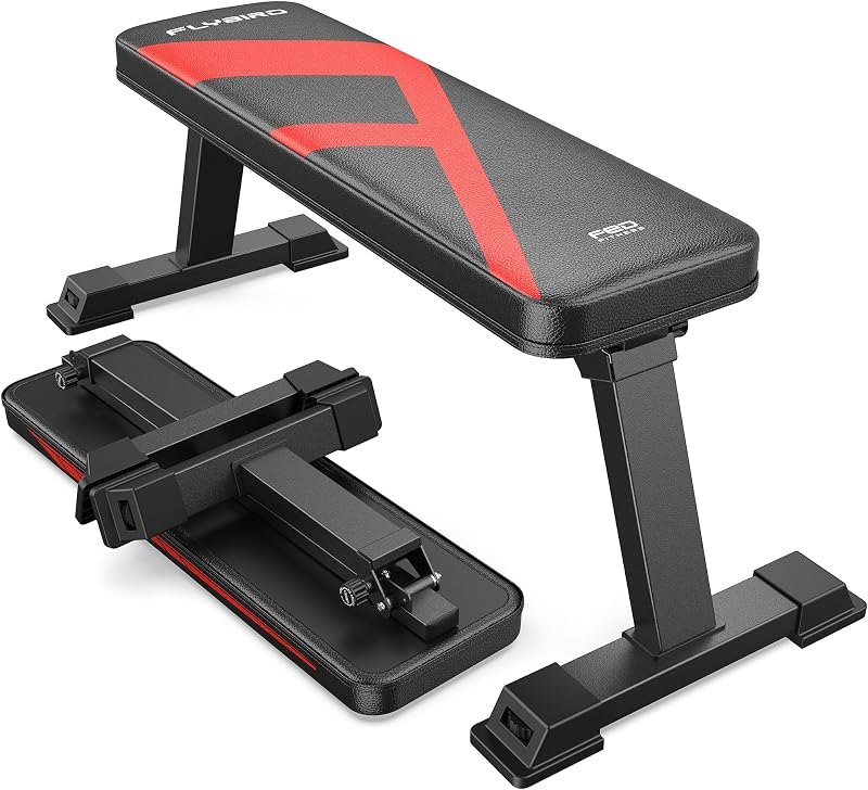 FLYBIRD Foldable Flat Weight Bench for Home Gym, 600 lbs Capacity with Dual Locking for Strength Training, Easy Setup