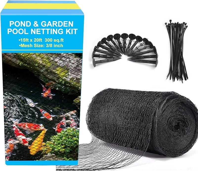 BUZIFU Pond Netting, 15 x 20FT Heavy Duty Pond Net for Koi Ponds, Garden Pool Fine Mesh Netting Kit for Leaves