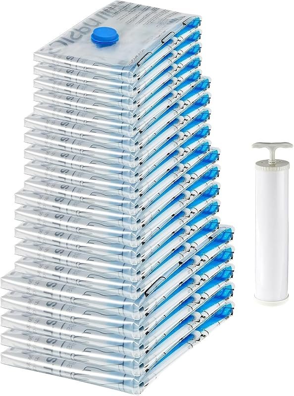 Amazon Basics Vacuum Storage Bags with Hand Pump for Travel, Space Saving Compression Bags for Clothes, Clothing