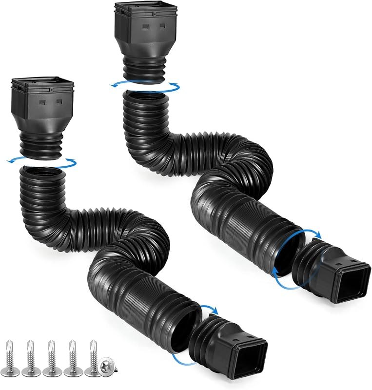 plusgutter Black-2pack Rain Gutter Downspout Extensions Flexible, Drain Downspout Extender,Down Spout Drain Extender