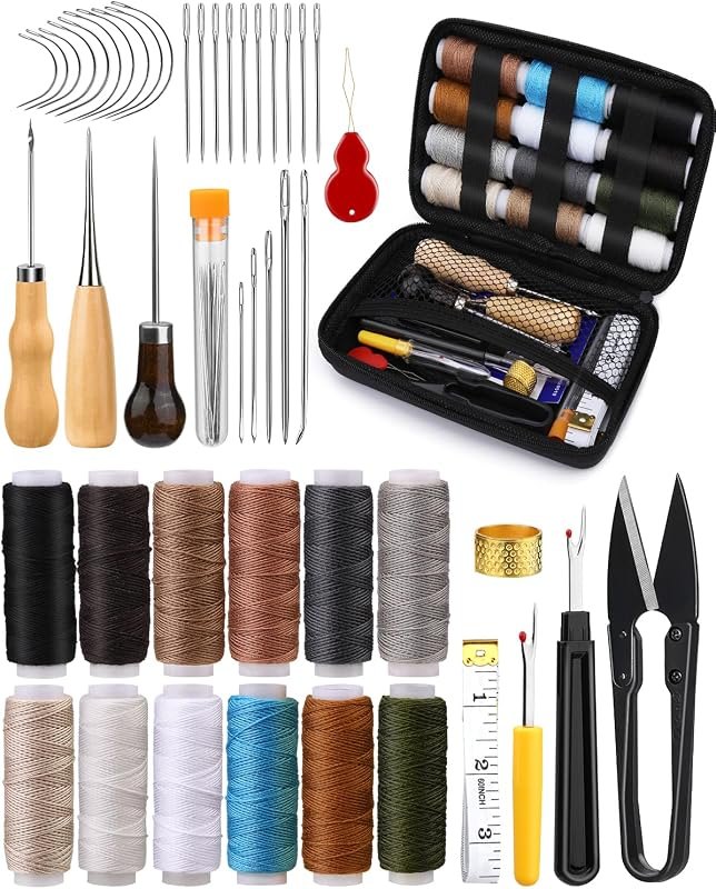 BAGERLA Heavy Duty Sewing Kit, Needle and Thread Kit with Upholstery Thread Needles Sewing Awl Seam Ripper for Car