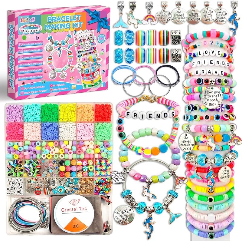 leitait Girls Toys Bracelet Making Kit -3400pcs Charm Jewelry Making Kit Supplies,Unicorn/Mermaid Crafts Birthday