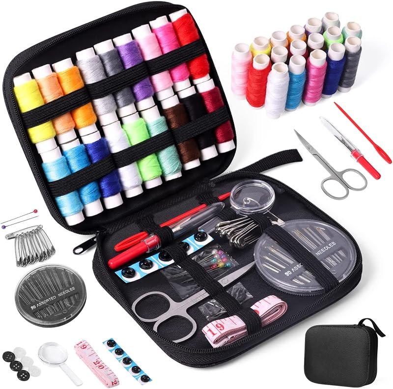 JUNING Sewing Kit with Case Portable Sewing Supplies for Mom Grandma Women Men Teen Girls Boys Home Traveler, Adults