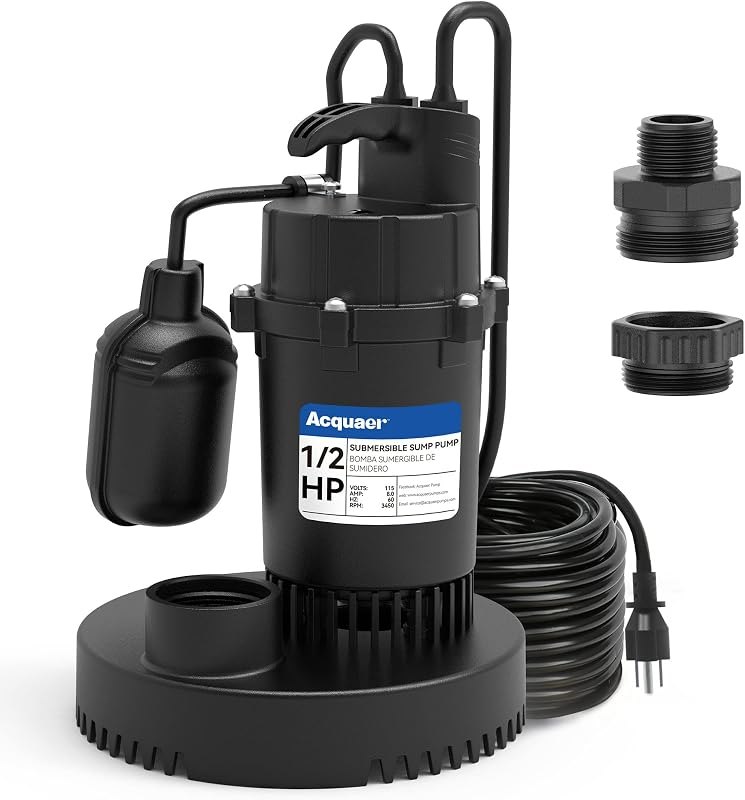 Acquaer 1/2HP Submersible Sump Pump 4060GPH Clean/Dirty Water Pump — sump pump backup heavy duty for sump pump backup
