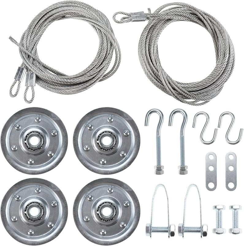RealPlus Garage Door Cable and Pulley Kit, Including 2 Pairs of Galvanized Aircraft Cables and 4pcs Heavy Duty 3"