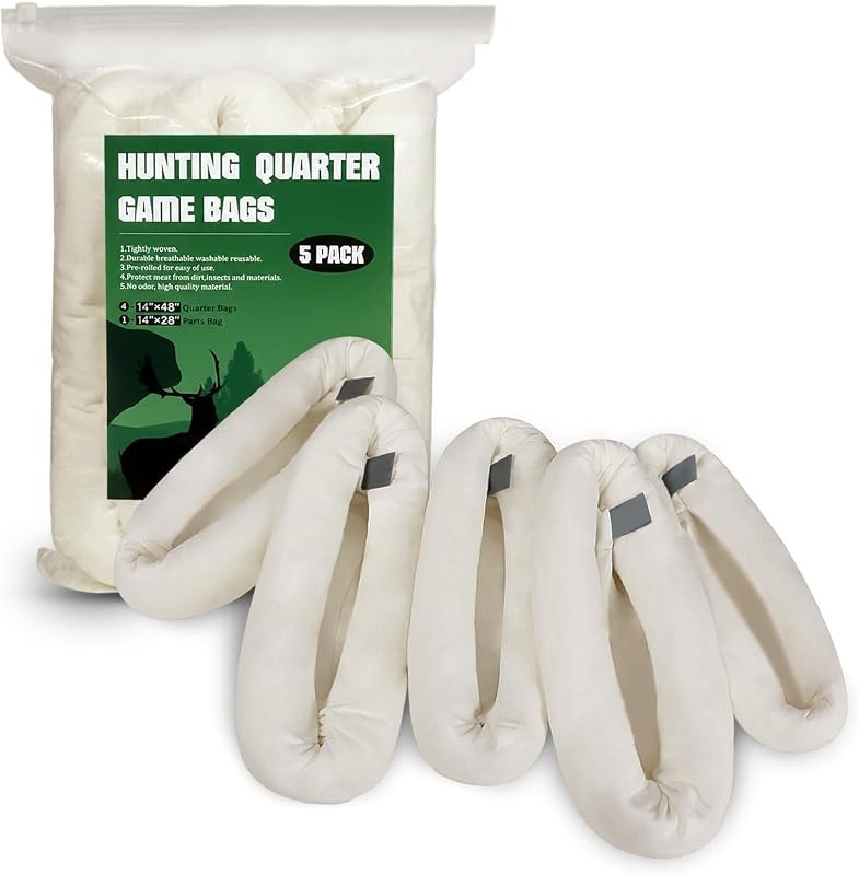 Game Bags Elk Hunting Meat Bags, 48inch/60inch 5-Pack Rolled Heavy Duty Quarter Bags, Reusable & Breathable Meat Game