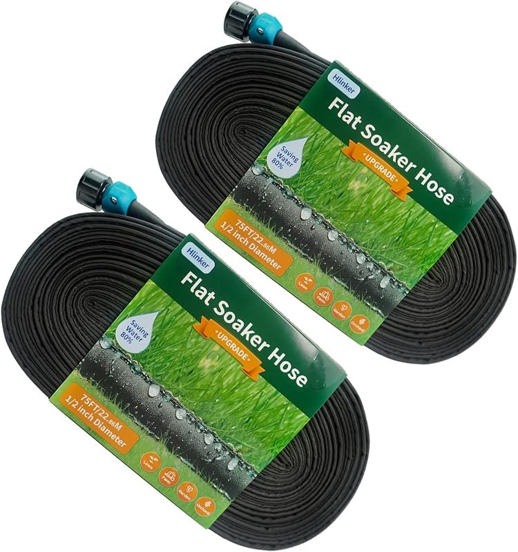 Hlinker Flat Soaker Hose 75 150 FT for Garden Beds, 150FT 1/2" Linkable Consistent Drip Irrigation Hose Save 80%