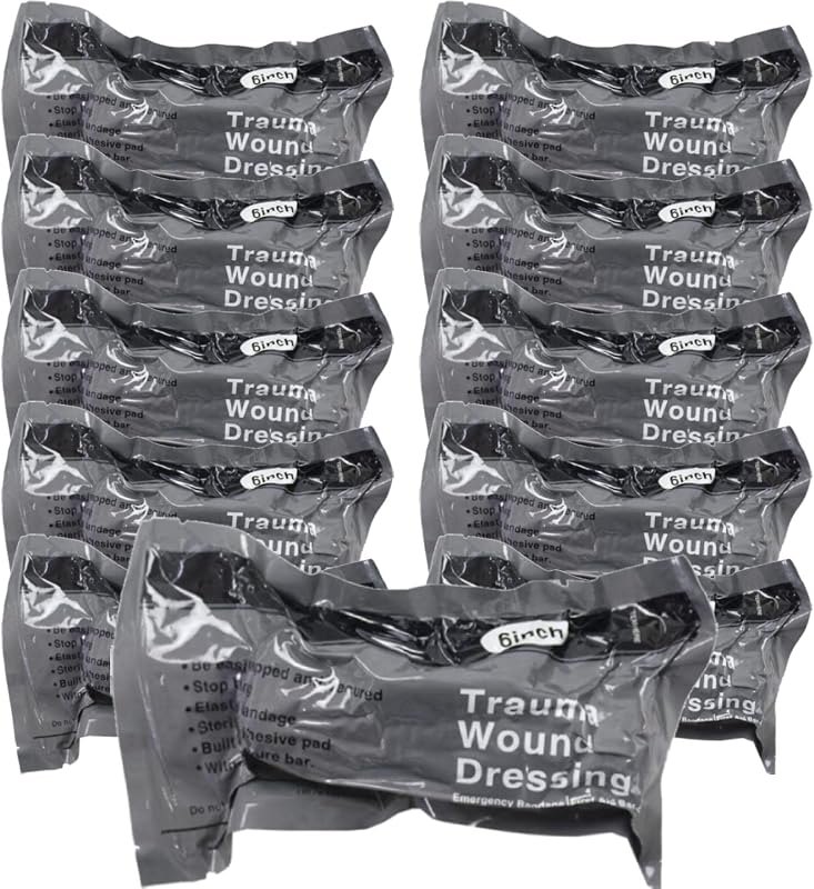 6 Inch Israeli Bandage, Portable Vacuum Sealed, Compression Pressure Dressing Trauma Wound Seal Bandages for Outdoor