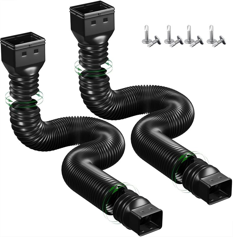 2 Pack Rain Gutter Downspout Extensions Flexible,Down Spout Extender Diverter Extendable from 21 to 68 in,Screws for