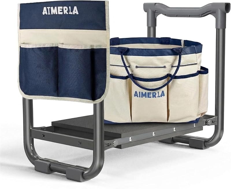 Aimerla Foldable Garden Kneeler Seat Heavy Duty [Upgraded Widened Thick Kneeling Pad] Garden Stool with Large Garden