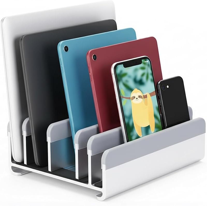Elestoria 5- Slot Vertical Laptop Stand - Aluminum Laptop Stand Vertical for Desk - Adjustable Width (12-38mm) Fits