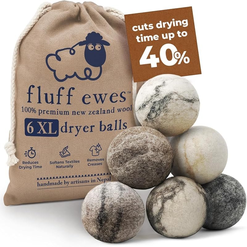 Fluff Ewes Wool Dryer Balls 6 Pack, Marble, XL — wool dryer balls no leak for wool dryer balls durable heavy duty