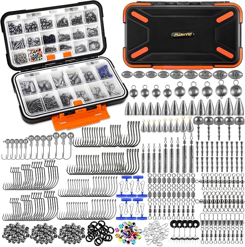 PLUSINNO 264/397pcs Fishing Accessories Kit, Organized Fishing Tackle Box with Tackle Included, Fishing Hooks, Fishing