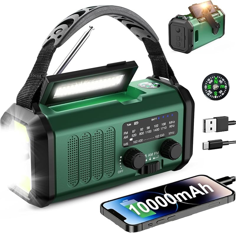 Leaton Hand Crank Emergency Radio, NOAA Weather Radio AM/FM,10000mAh — emergency crank radio replacement for emergency