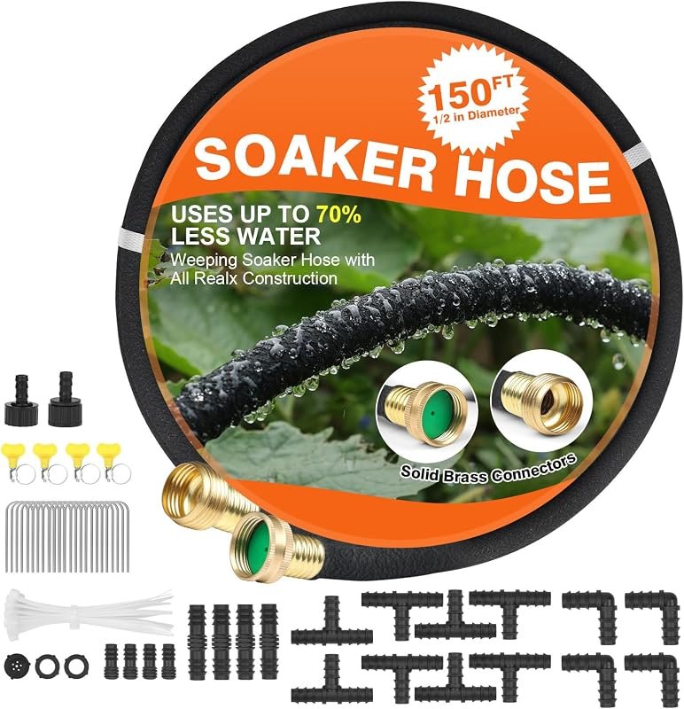 AIODE 1/2" 150 FT Round Soaker Hose for Garden Lawn Vegetable Tree Watering — soaker hose amazon for soaker hose