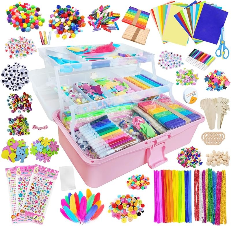 Itopstar 3000 Kids Arts and Crafts Supplies for Kids Crafting Supply in 3 Layered Plastic Art Box All in One Ages 8 9