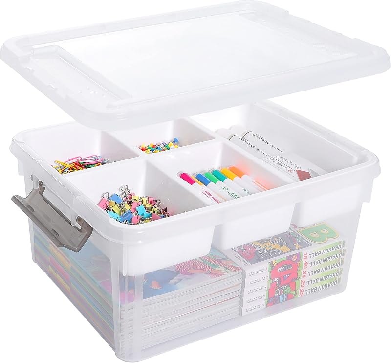 Citylife 17QT Clear Craft Organizers and Storage Box with Removable Tray — clear storage bins with lids kit for clear