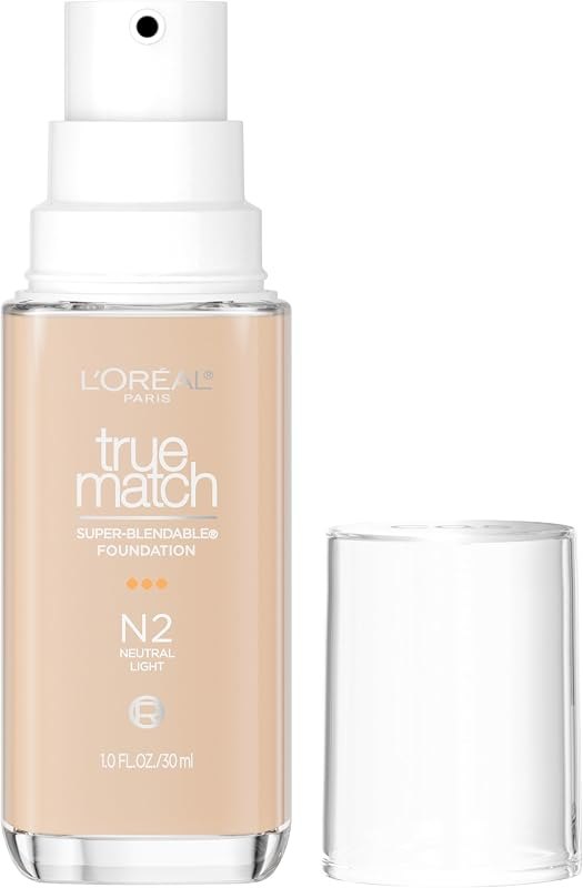 L'Oreal Paris True Match Super-Blendable Foundation, Medium Coverage Liquid Foundation Makeup, N2, Light, 1 Fl Oz —