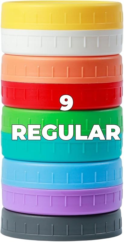 Bedgeta 9Pcs Mason Jar Lids, Regular Mouth Plastic Mason Lids, Leak Proof Canning Lid with Silicone Ring for Ball