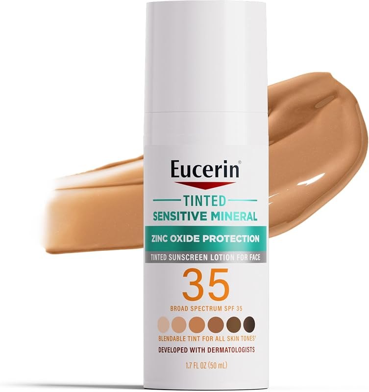 Eucerin Tinted Sensitive Mineral Face Sunscreen Lotion, SPF 35, 1.7 FL OZ — mineral sunscreen face replacement for