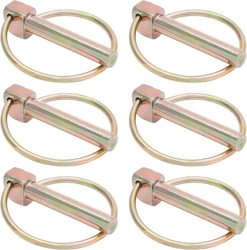 6Pcs 3/8 Inch Heavy Duty Lynch Pin with Ring, Round Linch Pins Assortment Kit Lock Pin Clips for Farm Tractors