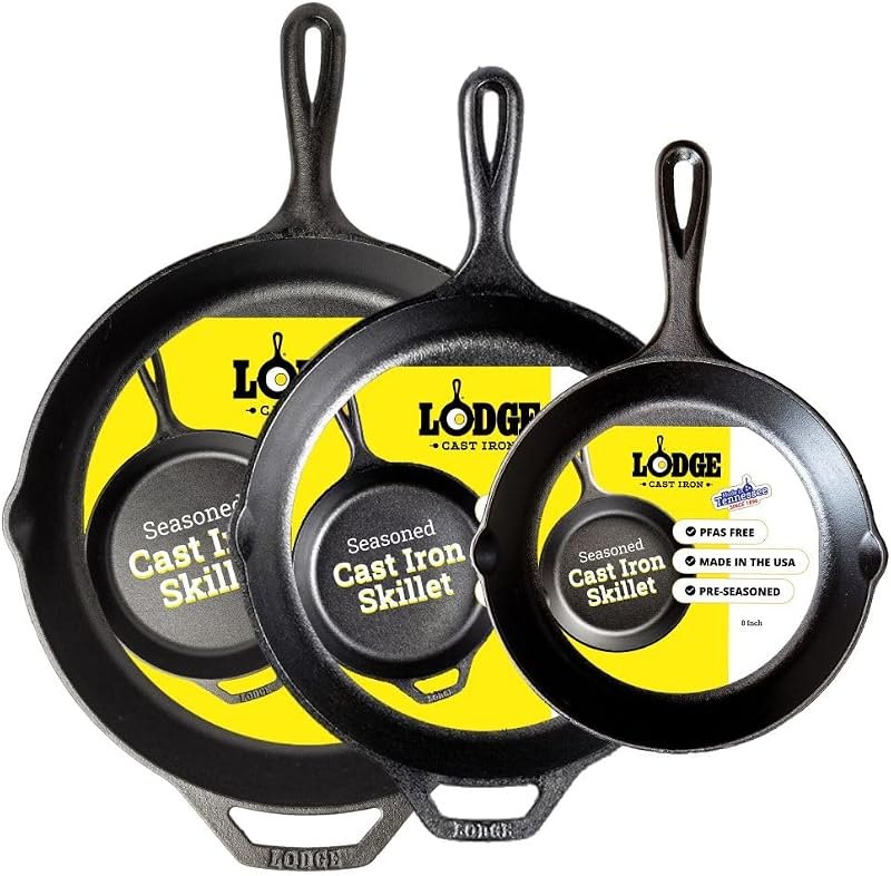Lodge Pre-Seasoned Cast Iron Skillet Set, 8, 10.25 and 12 Inches — preseasoned for best cast iron skillet