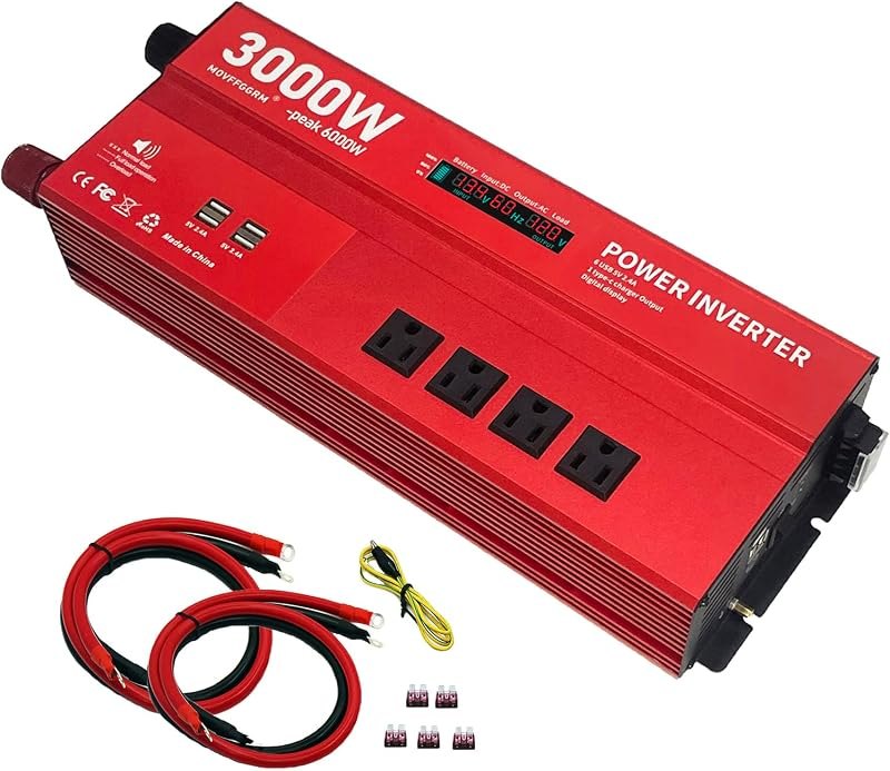 3000W 12V Power Inverter,Peak 6000W, Car/Truck/RV DC 12V to 110V 4AC Converter, 6X 2.4A USB Ports,with 18W Type-C