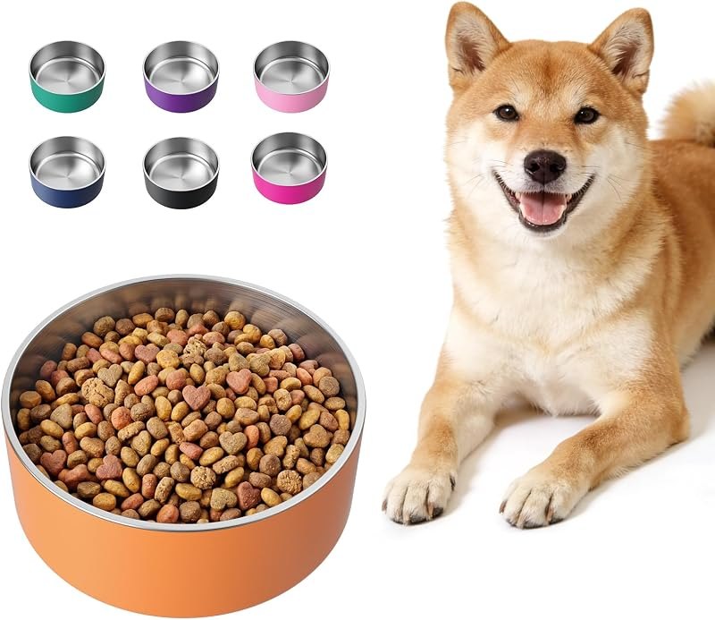Dog Bowl,Stainless Stee Dog Water Bowl and Food Bowl,64 oz Orange — bowl for best dog accessories
