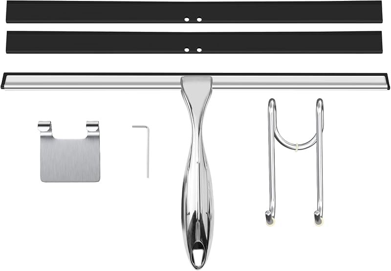 TOOVEM 14 Inch Shower Squeegee for Glass Doors, Window, Bathroom (Silver)