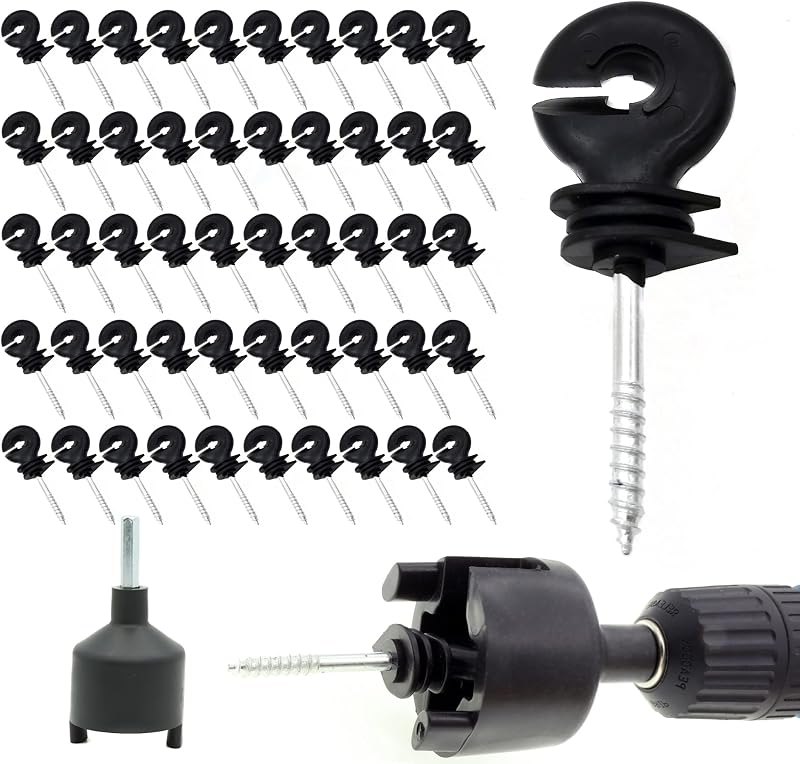 120 Pcs Electric Fence Insulator Screw-in Ring Post Wood with Tool — fence-insulators for electric fence charger under
