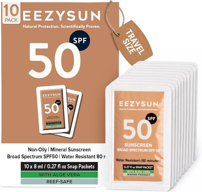 EEZYSUN Mineral Sunscreen SPF 50 Travel Snap Packets - 10 Pack — mineral sunscreen face pack for mineral sunscreen