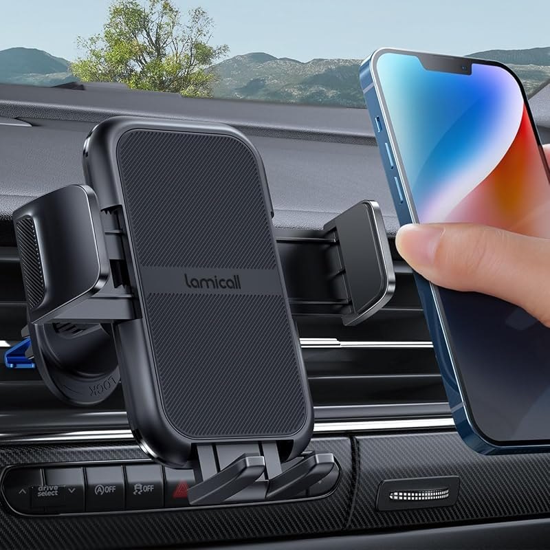 Lamicall 2026 Wider Clamp & Metal Hook Car Phone Holder Vent Accessories — car mount for best iPhone 17 Pro accessories